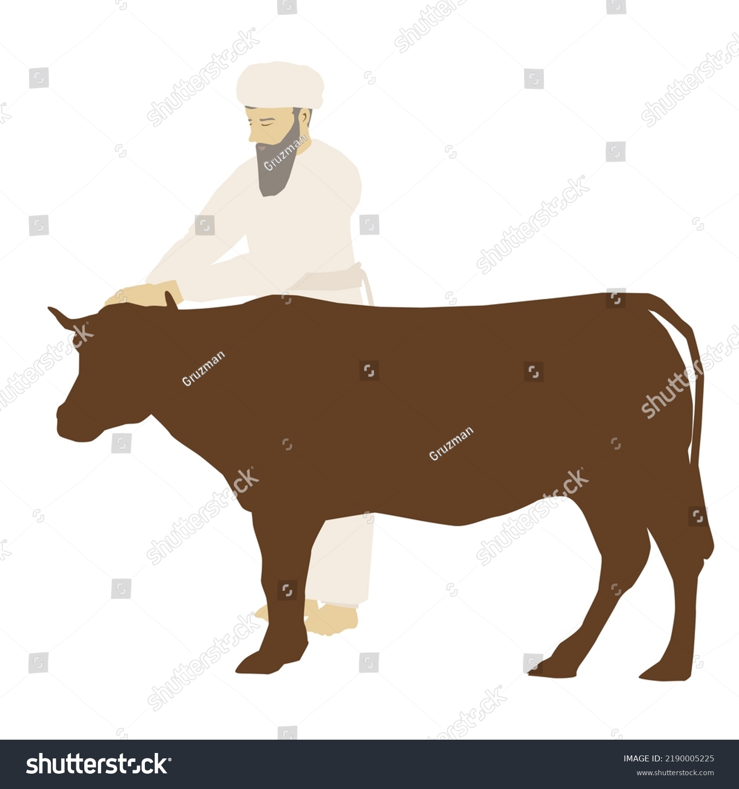 ציור וקטורי איור כהן גדול בבגדי לבן  יום הכיפורים בבית המקדש סומך ידיו על ראש הפר-2190005225.jpg