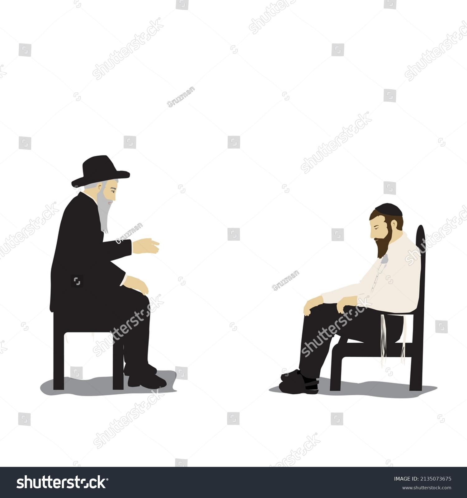 ציור וקטורי אמנותי של ניחום אבלים מנחם מנחמים יהודי חרדי יושב שבעה אבל איור להורדה -2135073675.jpg