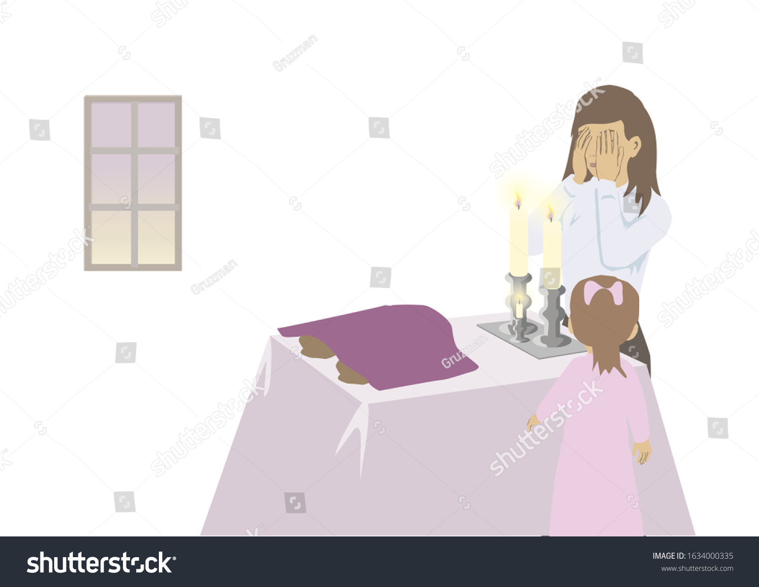 ציור וקטורי הדלקת נרות שבת אמא ובת מדליקות-1634000335.jpg