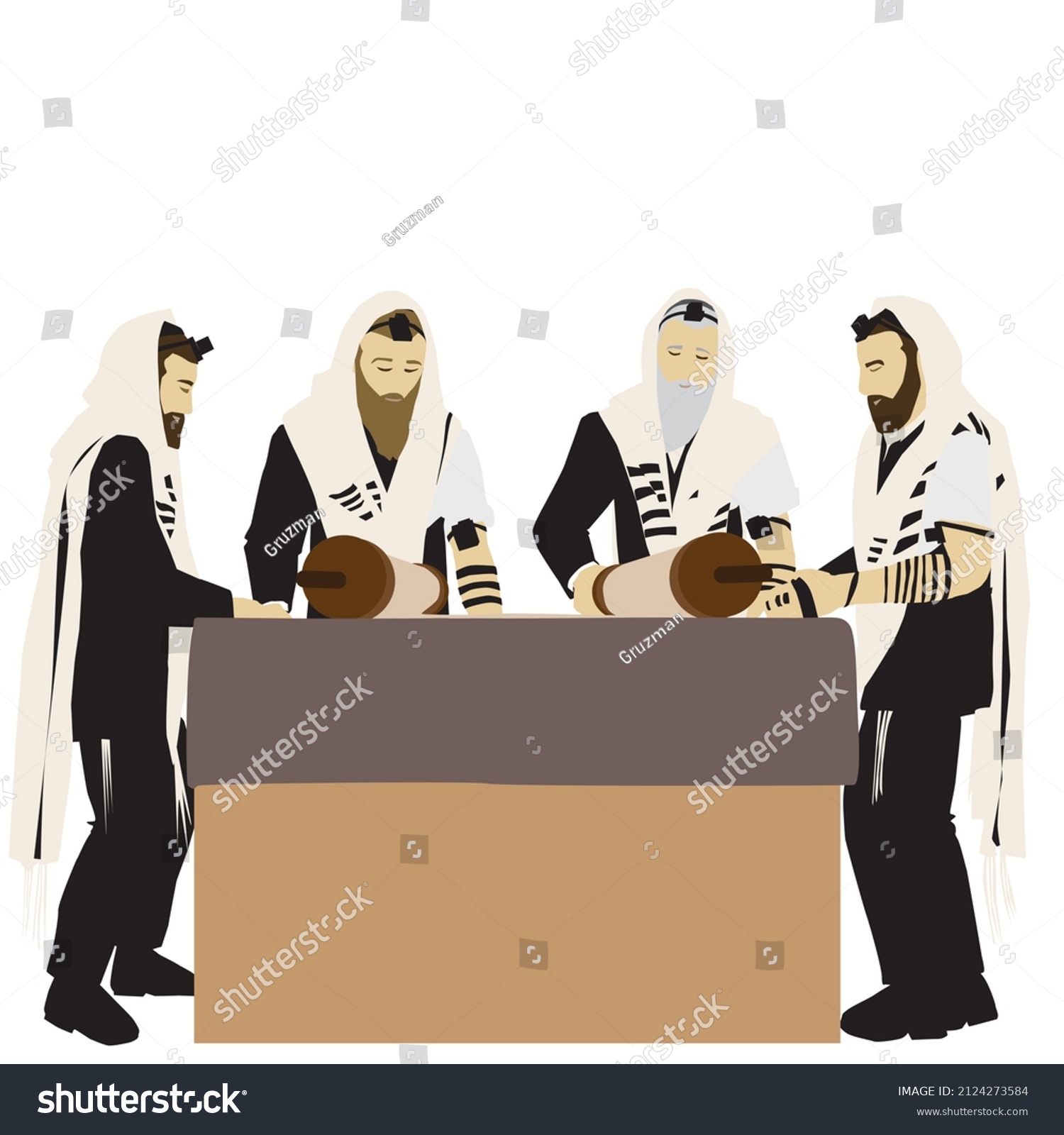 ציור וקטורי וקטור קריאת התורה עליה לתורה של מבוגרים כהן קריאה ספר תורה בימה גלילה שבת בית כנסת...jpg