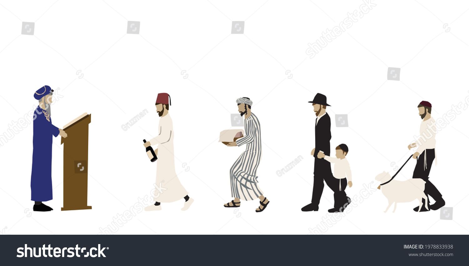 ציור וקטורי לבוש יהודי אותנטי של תימני מרוקאי חרדי ספרי מסורתי הרב הראשי הספרדי של ישראל מביאי...jpg