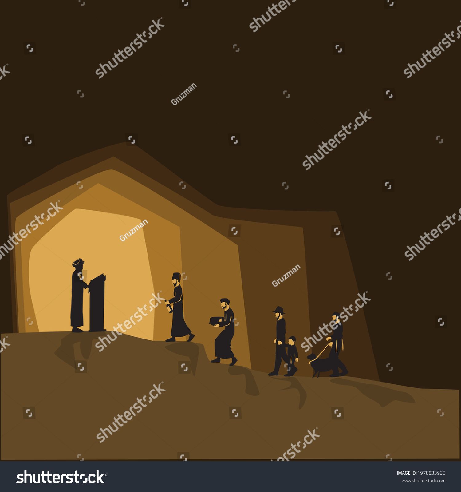 ציור וקטורי להדבק בתלמידי חכמים יהודים מביאים מתנות דברים לרב הראשי הספרדי של ישראל לומד תורה ...jpg