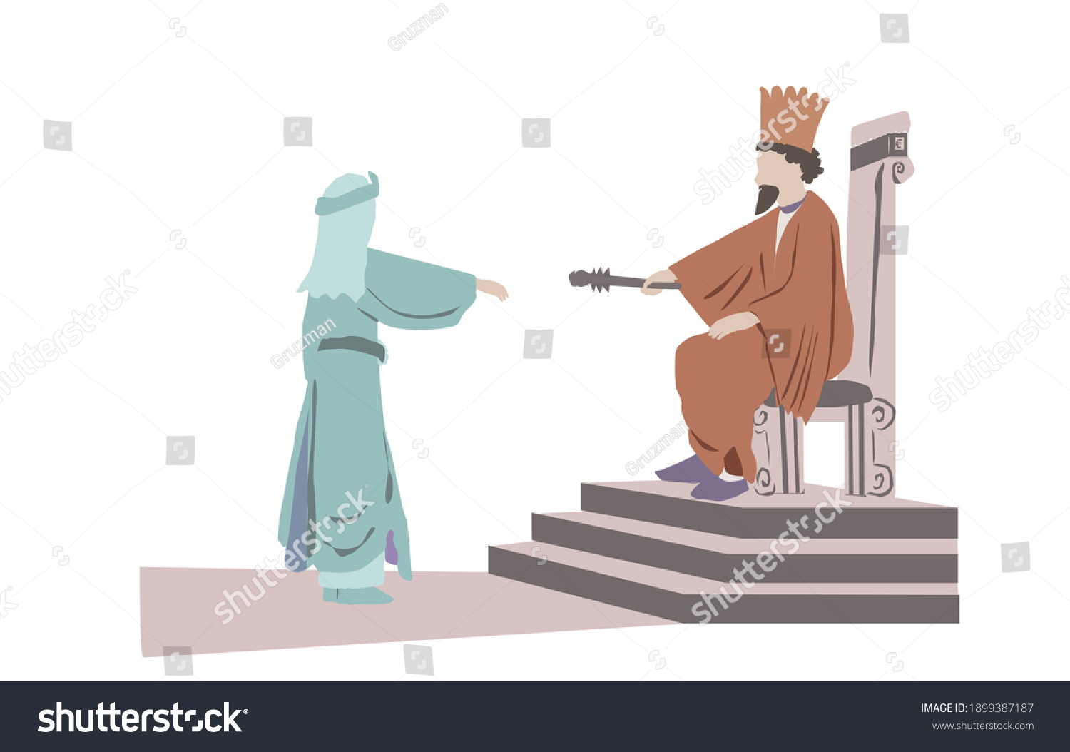 ציור וקטורי סצנות מהמגילה סיפורי המגילה מגילת אסתר אחשוורוש מושיט שרבט זהב לאסתר המלכה מלכה 18...jpg