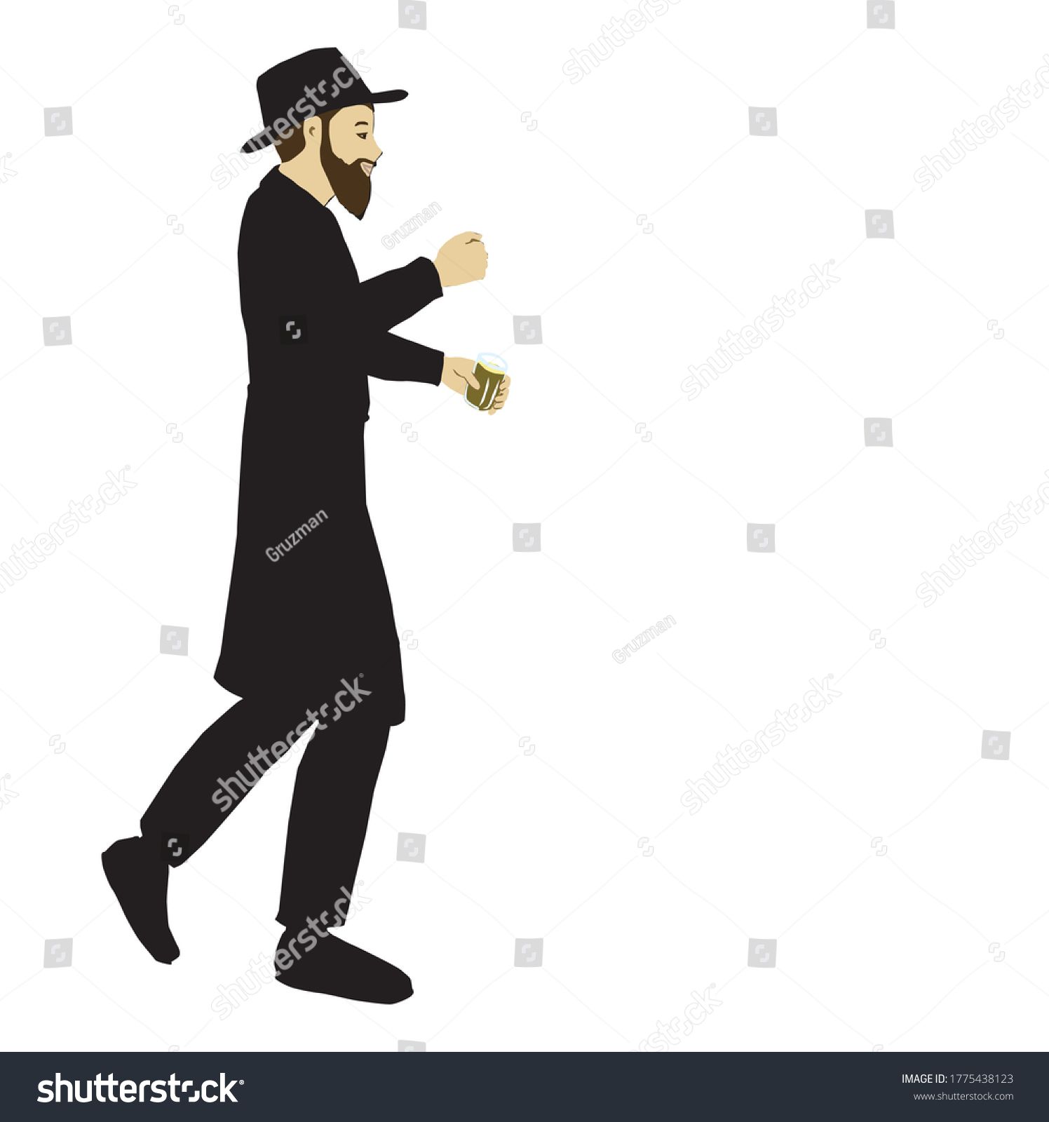 ציור וקטורי צבעוני של חסיד אומר לחיים על כוסית משה מחזיק שר רוקד הולך מתוועד קליפ ארטf-1775438...jpg
