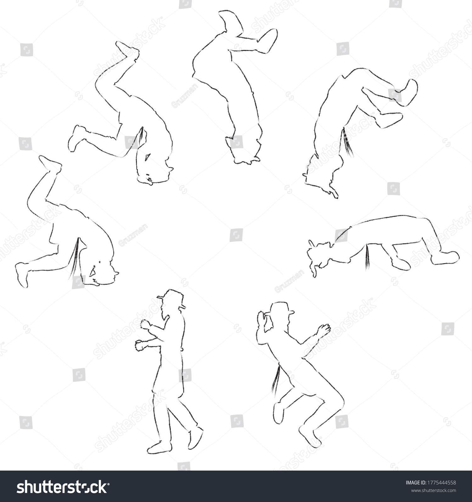 ציור וקטורי קווי מתאר של חסידים עושים קולע חסיד עומד על הראש עושה סלטה שמחת תורה-1775444558.jpg