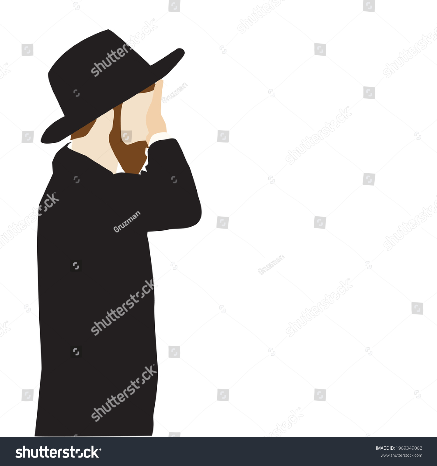 ציור וקטורי של אברך חסיד אומר קורא קריאת שמע מכסה עם היד את העיניים מניח את היד על העיניים -19...jpg