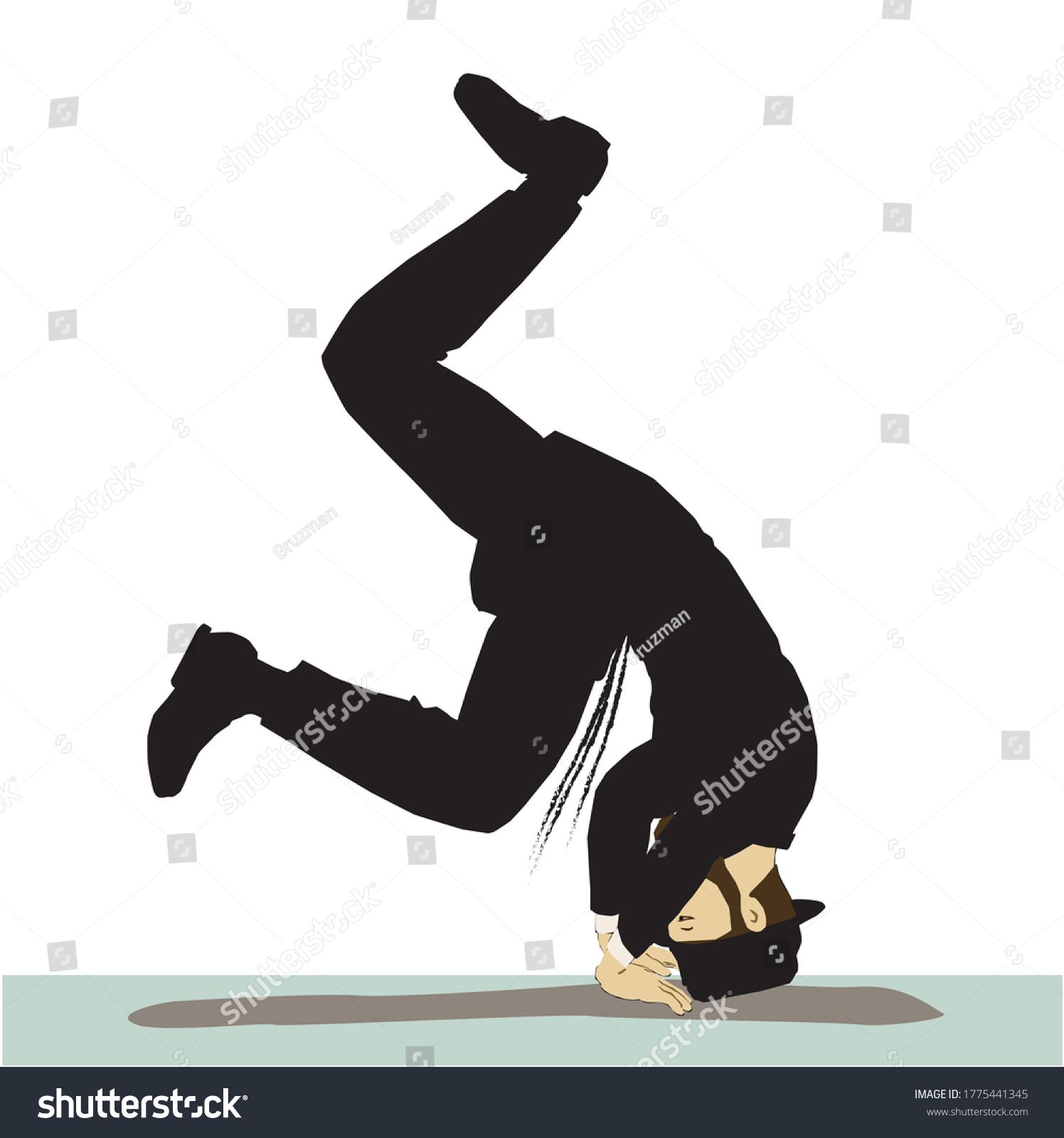 ציור וקטורי של יהודי חסיד חרדי עושה קולע עומד על הראש-1775441345.jpg