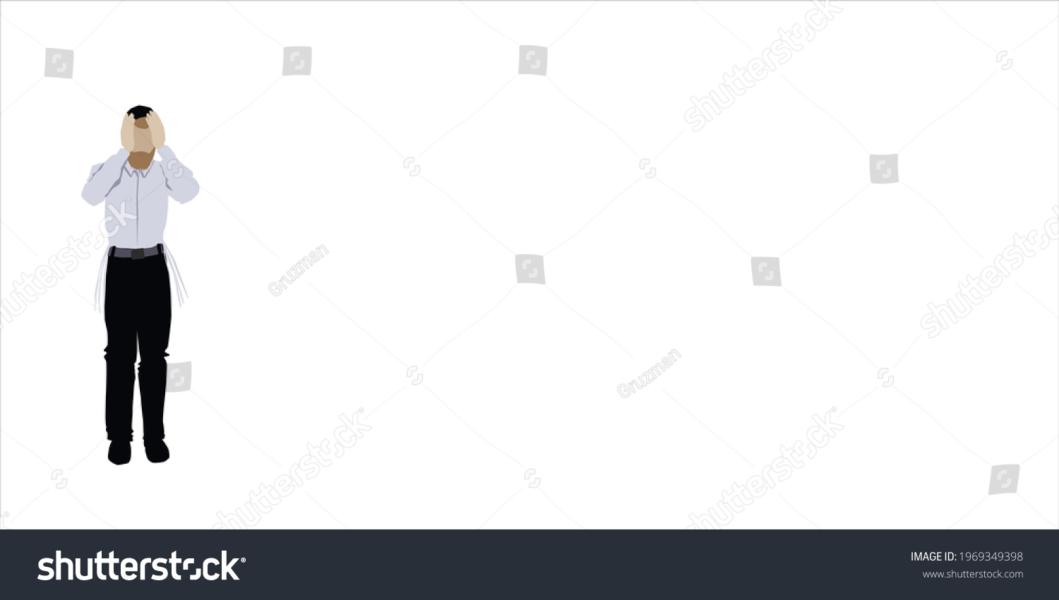 ציור וקטורי של יהודי מניח ידיו על ראשו בחרדה בפחד ביאוש באימה קליפ ארט חרדי דתי-1969349398.jpg