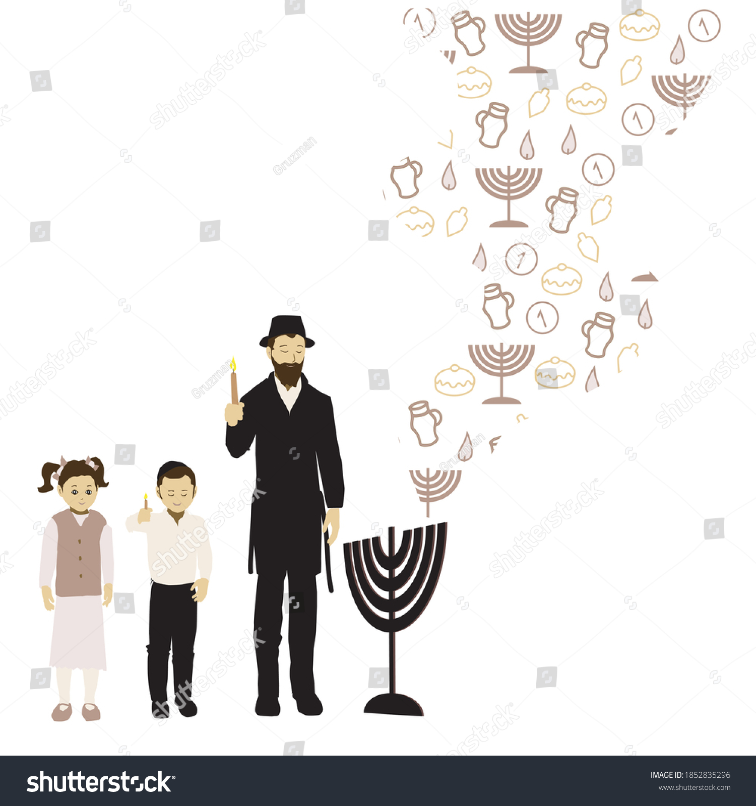 ציור וקטורי של משפחה שמדליקה נרות חנוכה-1852835296.jpg