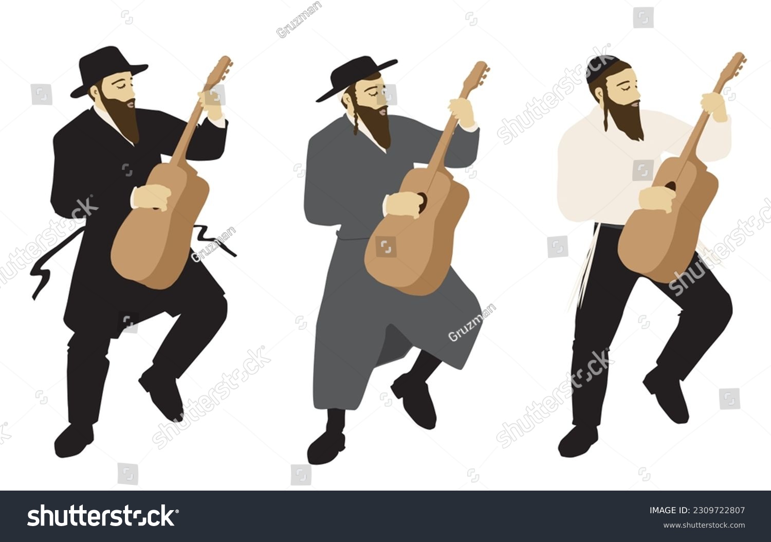 ציור חסידים חרדים חרדי חסיד אברך חרדלי חרד לי רוקד רוקדים עם גיטרה גיטרות שמחים שרים וקטור לה...jpg