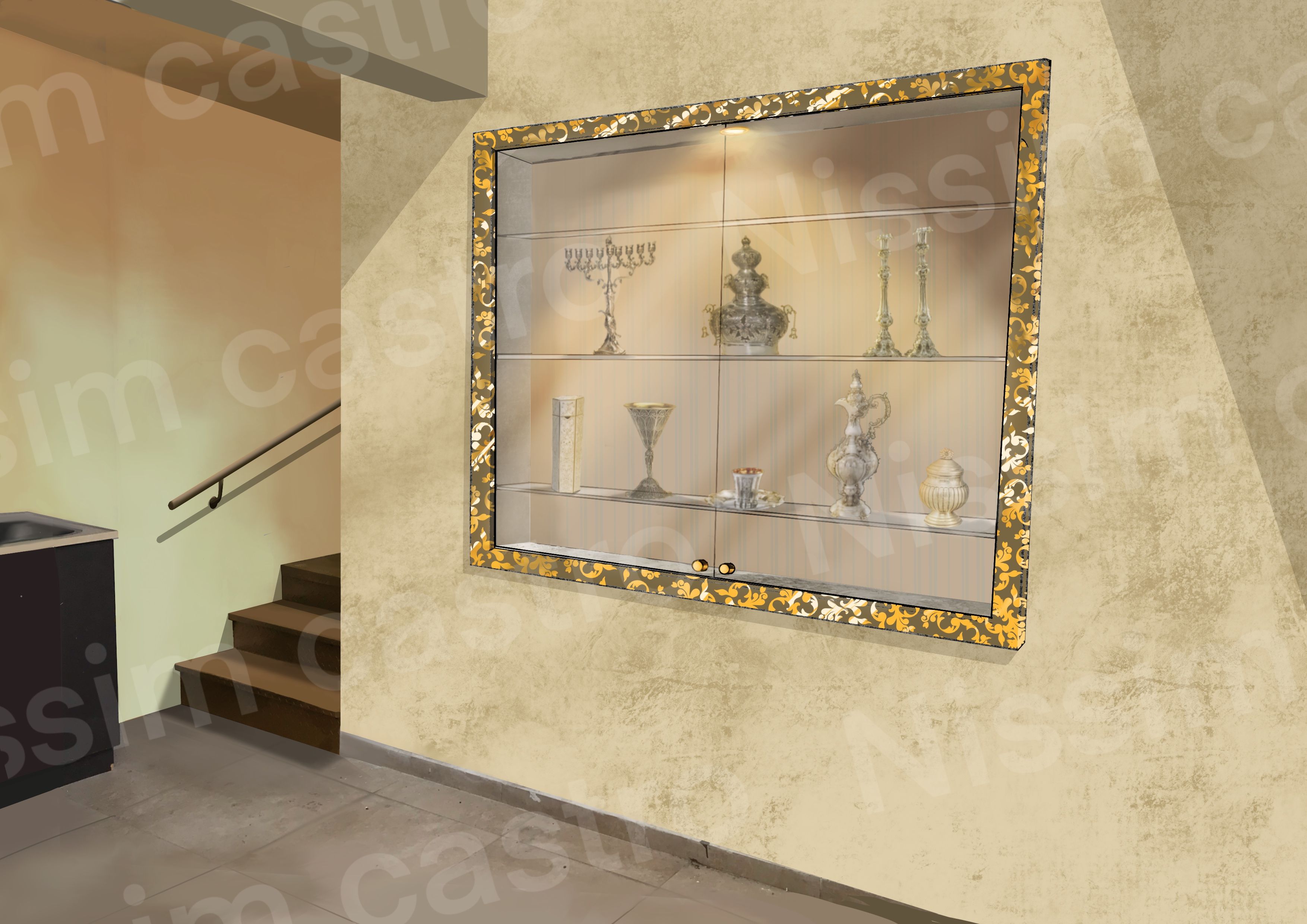 ציור להדמייה למבואה לאולם בבית כנסת בתל אביב + סרטון תהליך העבודה