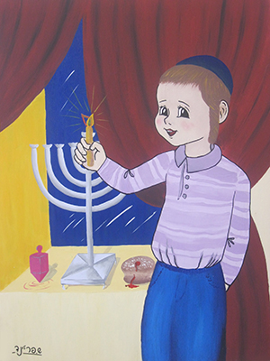 ציור לחנוכה .
ציור במכחולים על דיקט.