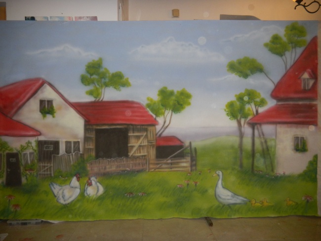 ציור על בד
תפאורה על בד
נוף כפרי מצויר
ציור תפאורה
רקע להצגות
ציור רקעים