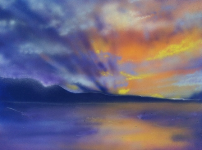 ציור קיר שקיעה- קשה לצלם את כל התמונה בלי להכניס אלמנטים נוספים שהיו סביב