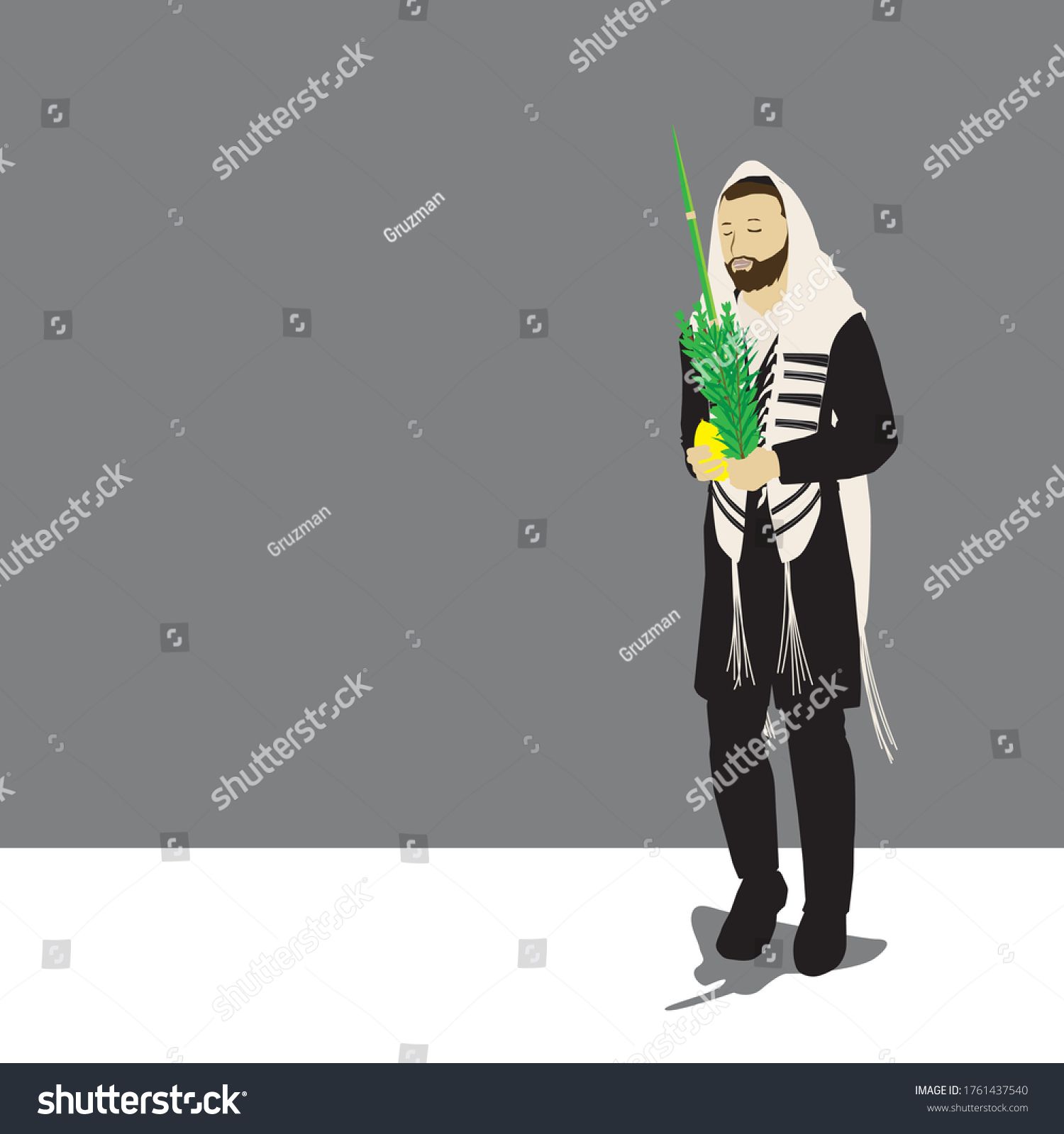 ציור של חסיד חרדי דתי יהודי איש נוטל ארבעת המינים לולב ואתרוג וקטורי-1761437540.jpg