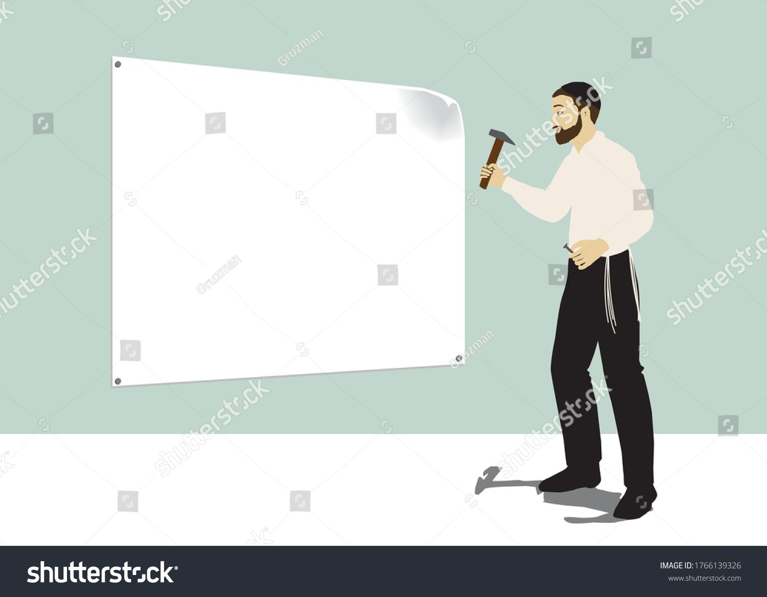 ציור של חרדי תולה שלט עם פטיש-1766139326.jpg