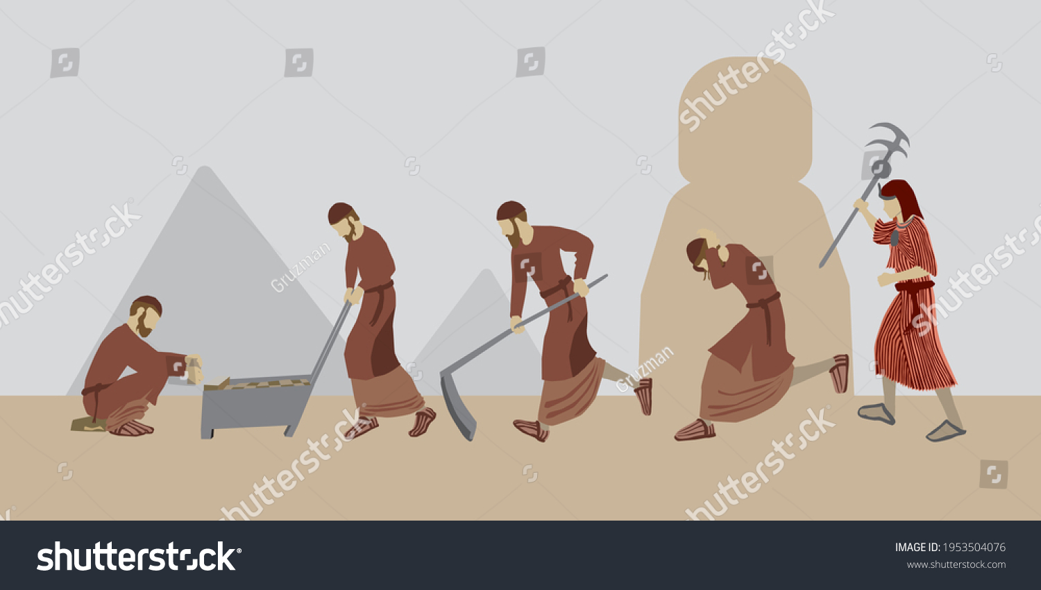 ציור של יהודים עובדים עבודת םרך במצרים וקטור פסח מצרי מכה בני ישראל פירמידות, -1953504076.jpg