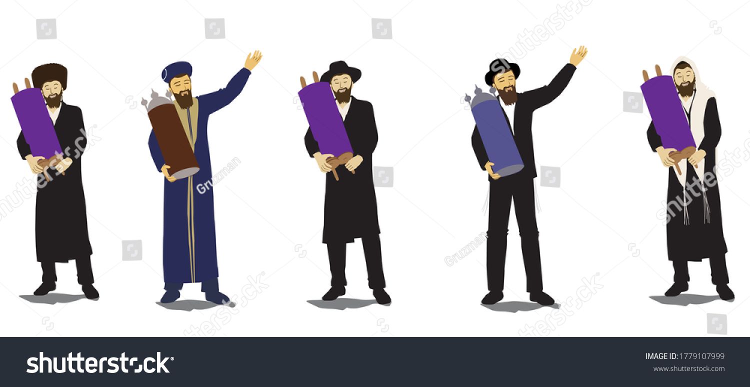 ציור של יהודים רוקדים עם ספרי תורה ספר תורה אשכנזי ספרדי שמחת תורה הקפות שניות שמיני עצרת הכנס...jpg