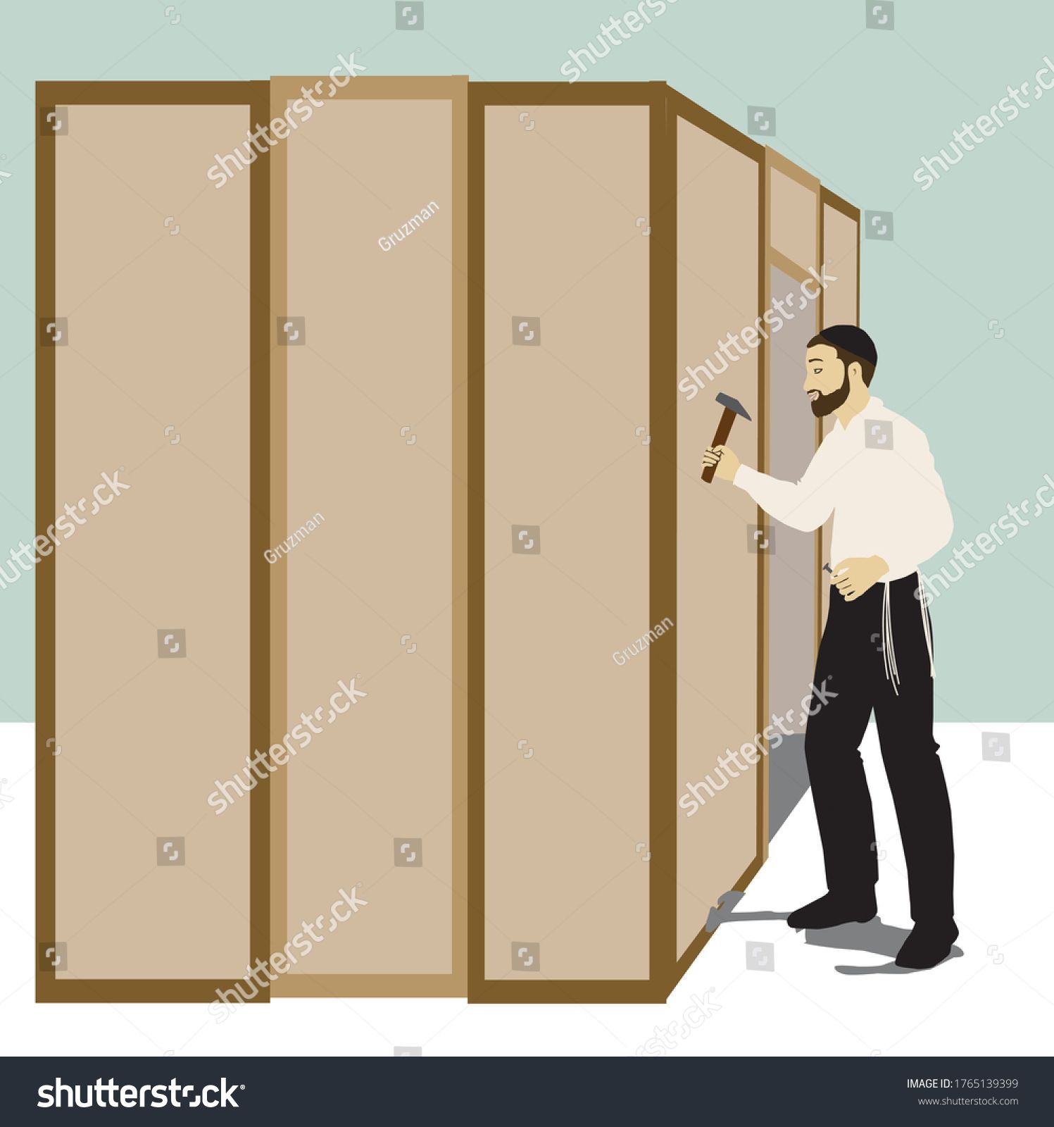 ציור של יהודי חרדי דתי בונה סוכה סוכות-1765139399.jpg