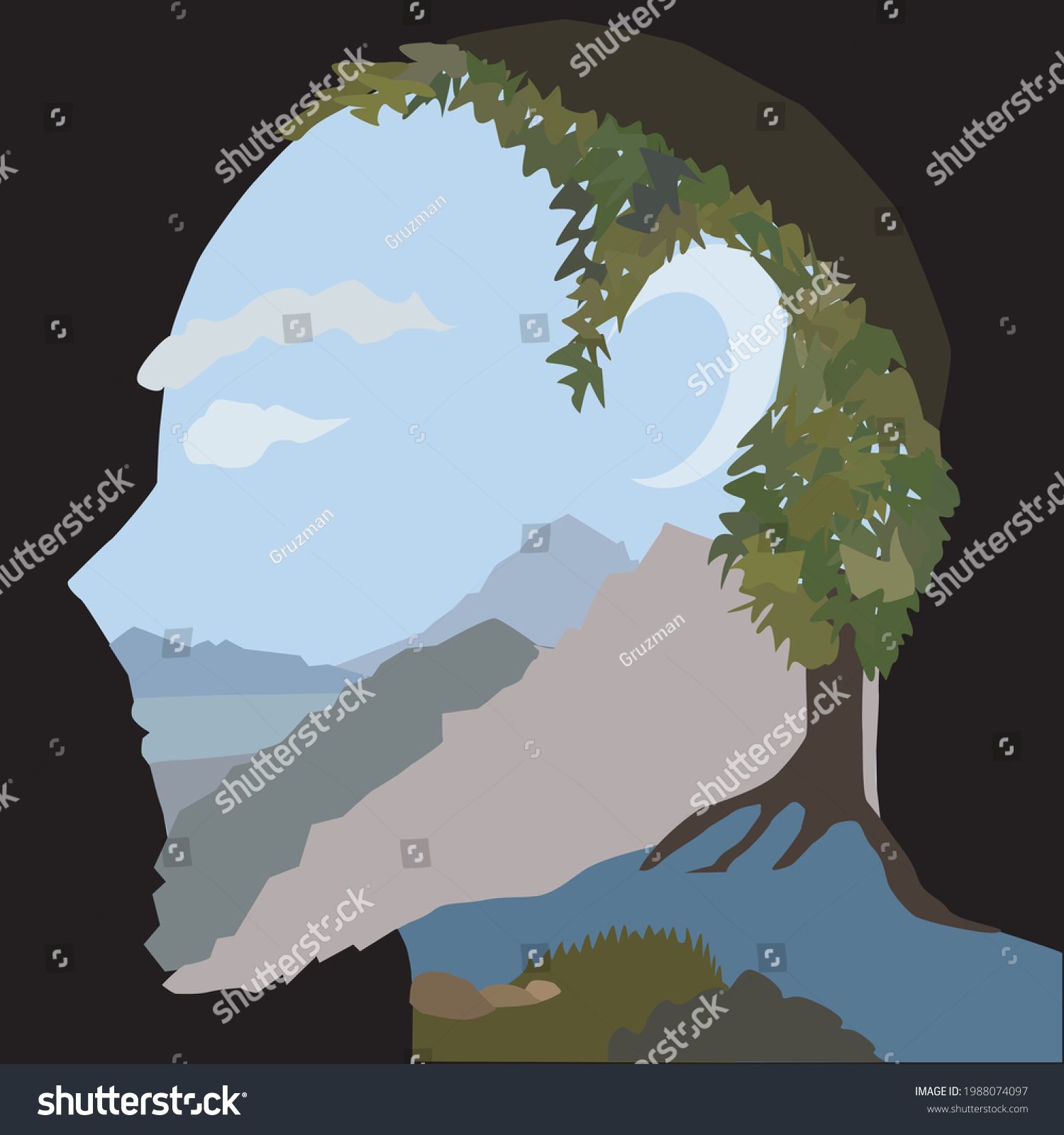 ציור של מצוות עשה ללכת בדרכיו. להדמות לקב ה ציור של נוף בצורת ראש של אדם יהודי דתי חרדי 198807...jpg