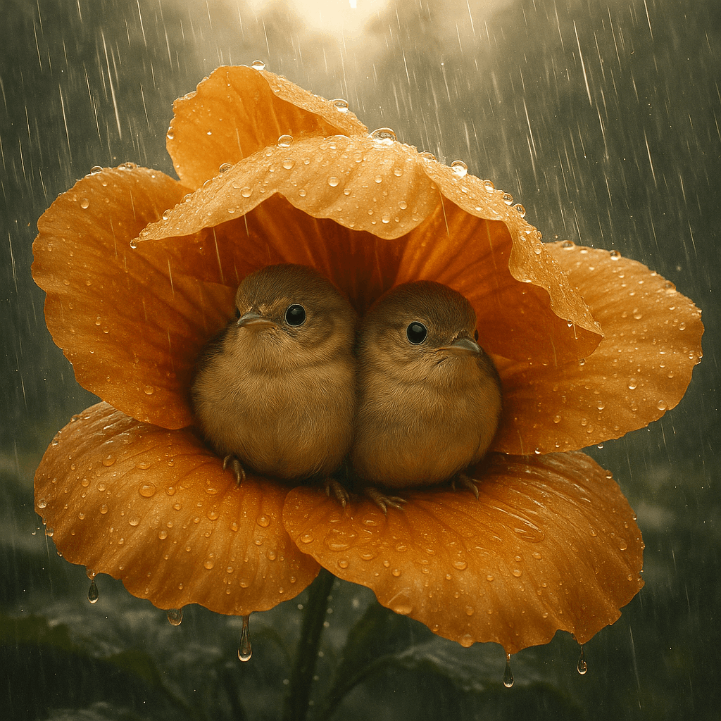 ציפורים בפרח קסום