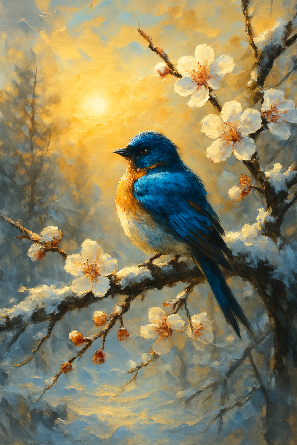 ציפור בחורף- ציור אקרילק-מים