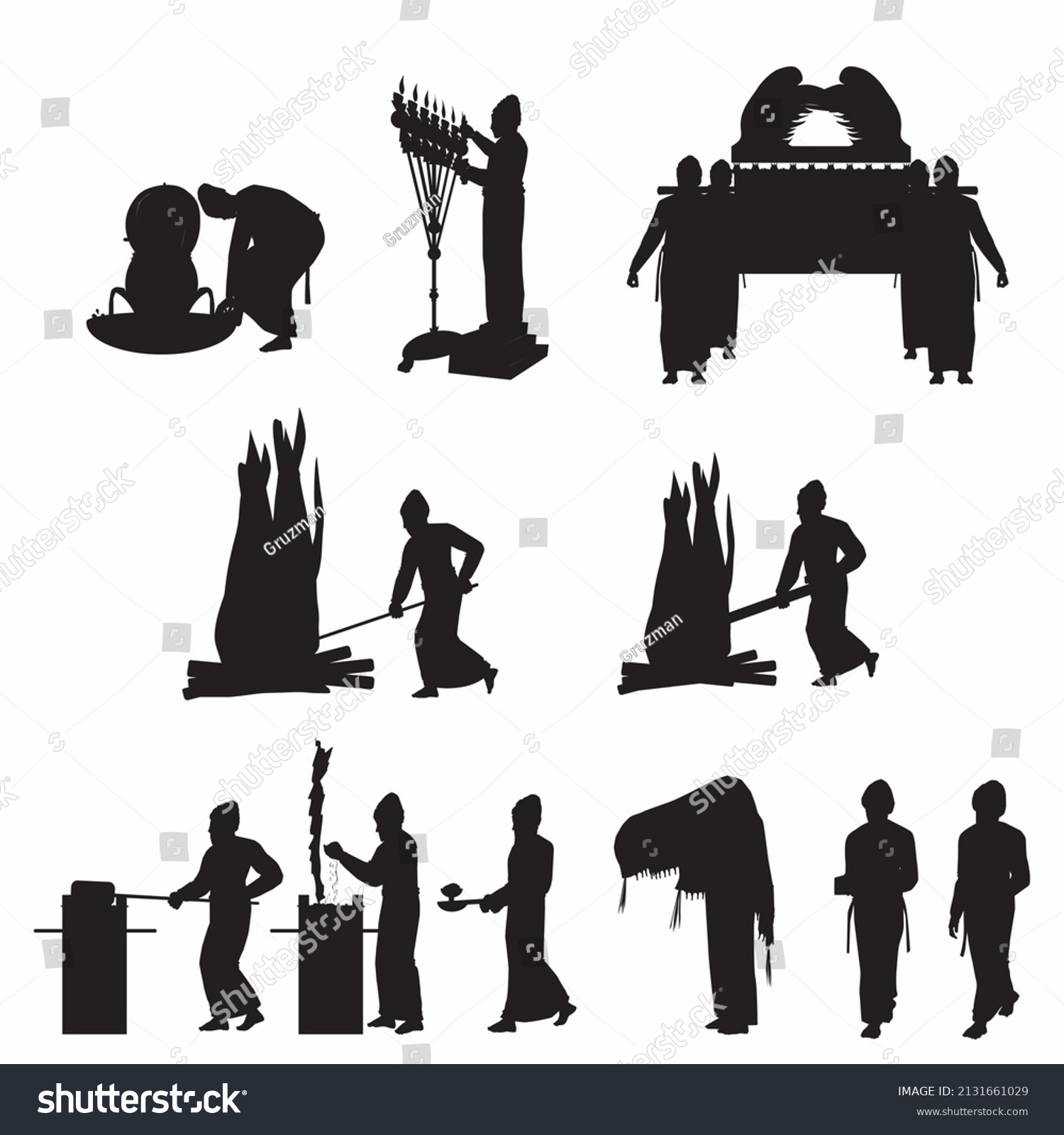 צלליות וקטוריות שחורות של עבודת הכהנים בבית המקדש משמרות כהונה הכהונה צללית שחורה כהן עובד מקר...jpg