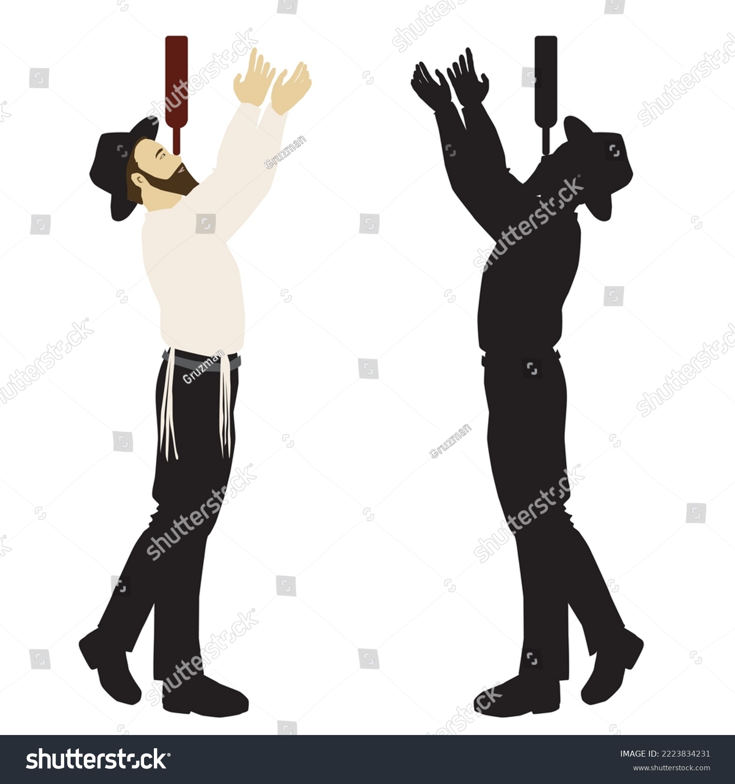 רוקד עם בקבוק יין משקה על האף שמחה אברך יהודי חרדי איש דתי ציור איור קליפארט קליפ ארט וקטור ו...jpg