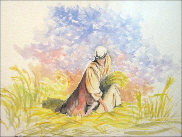 רות המואביה.
ציור זה הוא העתק של חלק מציורו המפורסם של גוסטב דורה מצרפת מהמאה ה19.
בציור המקורי עומדים מאחורי רות בועז והקוצרים והוא מצויר בעיפרון.