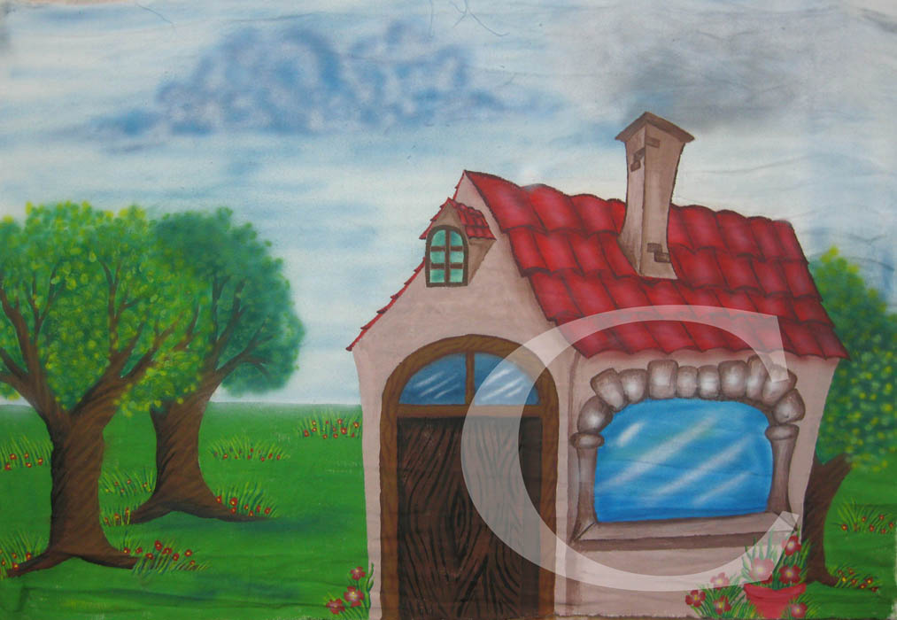 רקע לתיאטרון בובות
הדמויות "יוצאות" מהדלת.