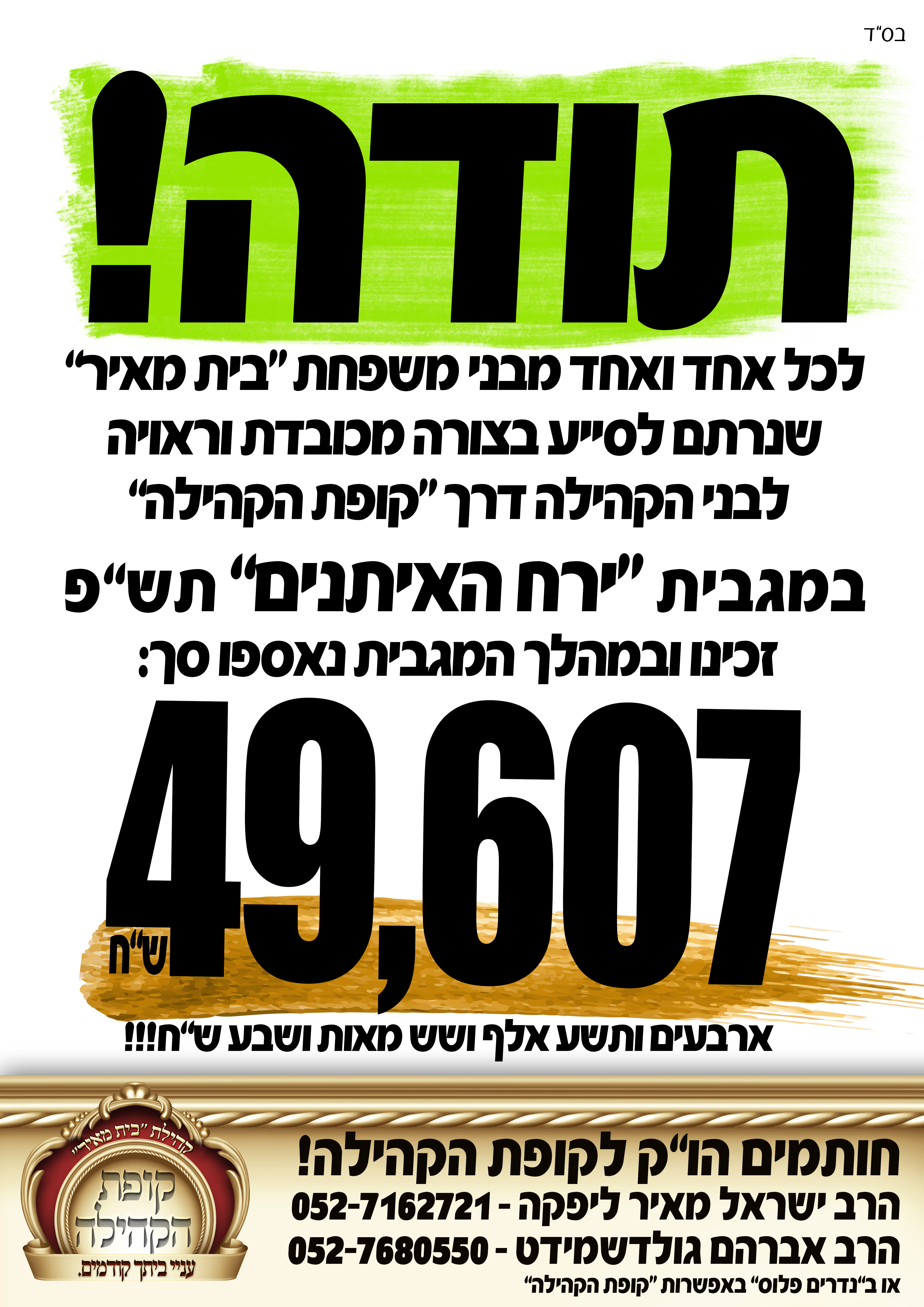 תודה לקופת הקהילה