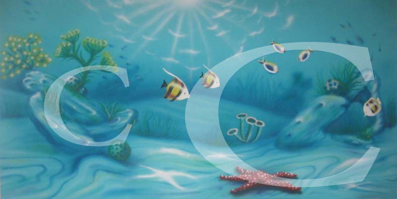 תת ימי
מצויר על דיקט ענק
שילוב מיכחולים באיירבראש