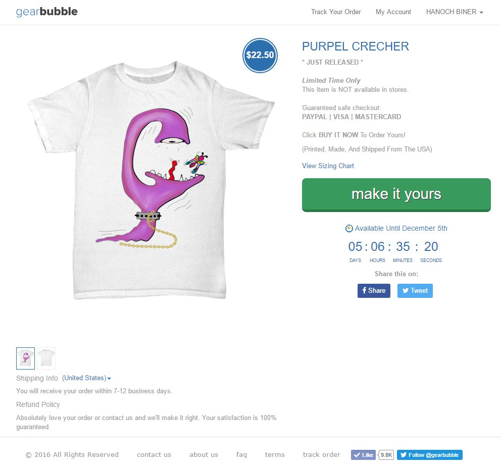 PURPEL CRECHER T SHIRT