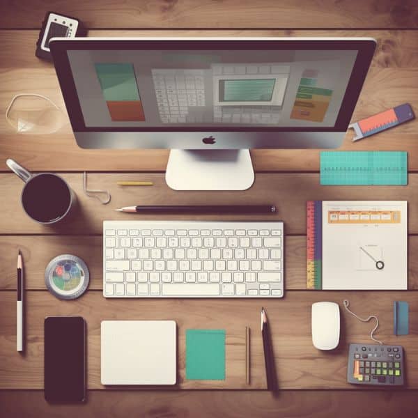 knolling view of a web designer's toolset