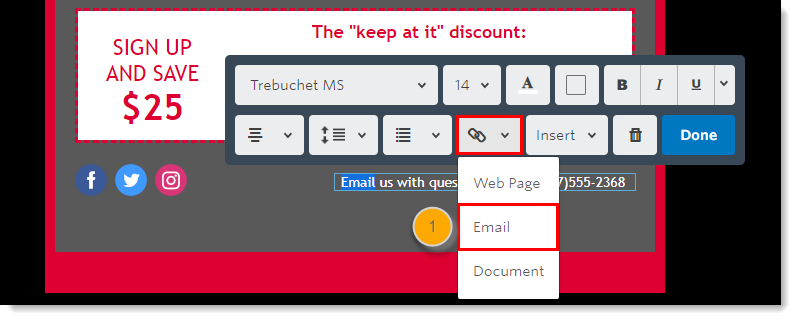 Link Drop-down Menu and Email Option