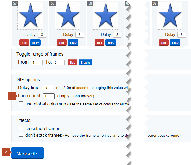 בתיבה Loop Count, הקלד ערך מספרי שמייצג את מספר הפעמים הרצוי להפעלת ה- GIF