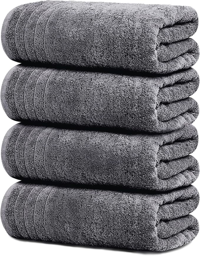 מגבות אמבטיה גדולות של Tens Towels 100% כותנה, 76x152 ס"מ, מגבות אמבטיה גדולות במיוחד, משקל קל יותר, ייבוש מהיר יותר, סופגות במיוחד, מגבות אמבטיה מושלמות (חבילה של 4, אפור כהה)