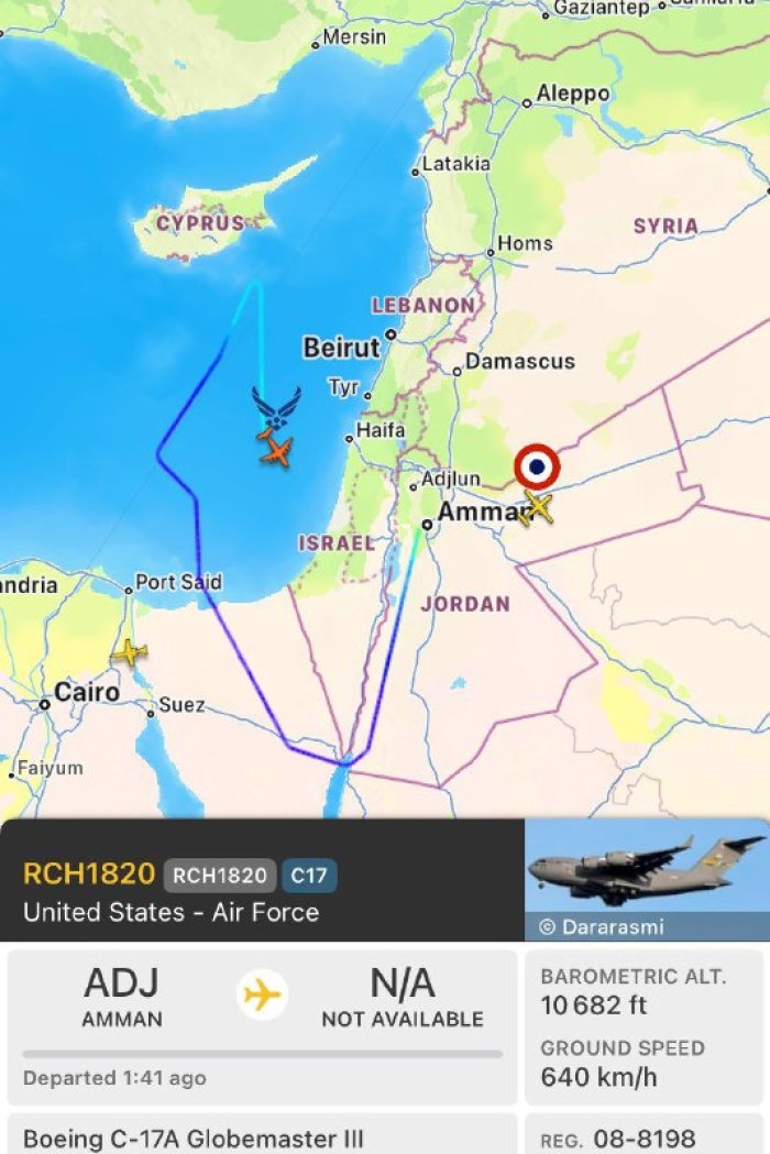 תנועה אווירית מעניינת היום בשמי ישראל, עפ מקורות אוסינט בתחום התעופה: מטוס עם משלחת אמריקאית צבאית בכירה נחת בתל אביב.מטוס מטען של חיל האוויר נחת באיטליה.מטוס מטען של צבא ארהב נחת בנבטים (הגיע מארהב).