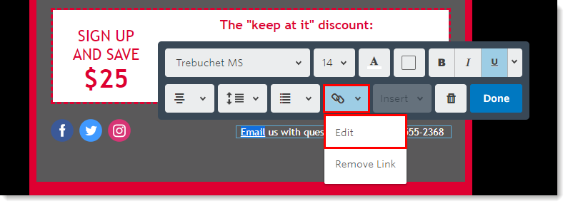 Link Button and Edit Option